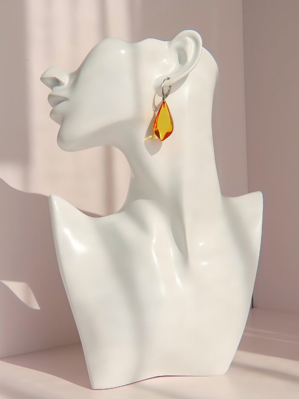 Honey Baltic Amber Dangle Earrings in Sterling Silver - Picture 2 of 6